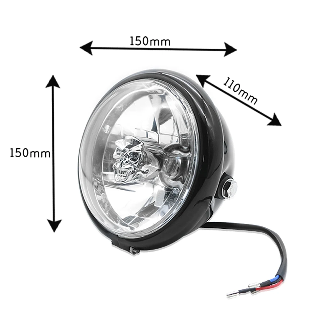 Motorcycle Headlight 5.9inch Round Retro Front Lamp Repalcement for Harley CG125 Motorbike - Silver