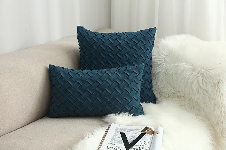 E Blue Cushion Cover Soft Faux Suede Home Decorative Navy Pillow Cover Woven Pattern Green 45x45cm/30x50cm - Цвет: E