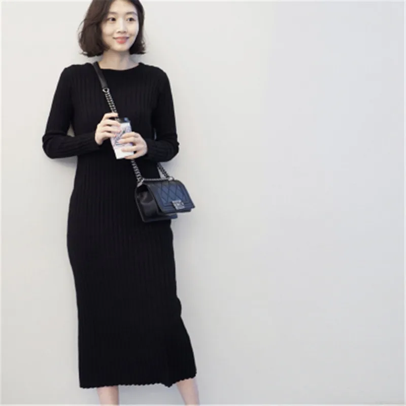 

Autumn Winter Sweater Dress for Ladies Elegant Simple Solid Draped Blocking Straight Dress Elegant Fashion Loose Straight Dress
