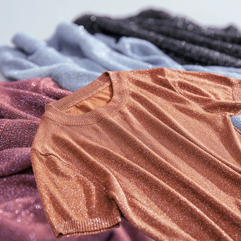 Тонкая яркая шелковая футболка женская трикотажная одежда летние топы с