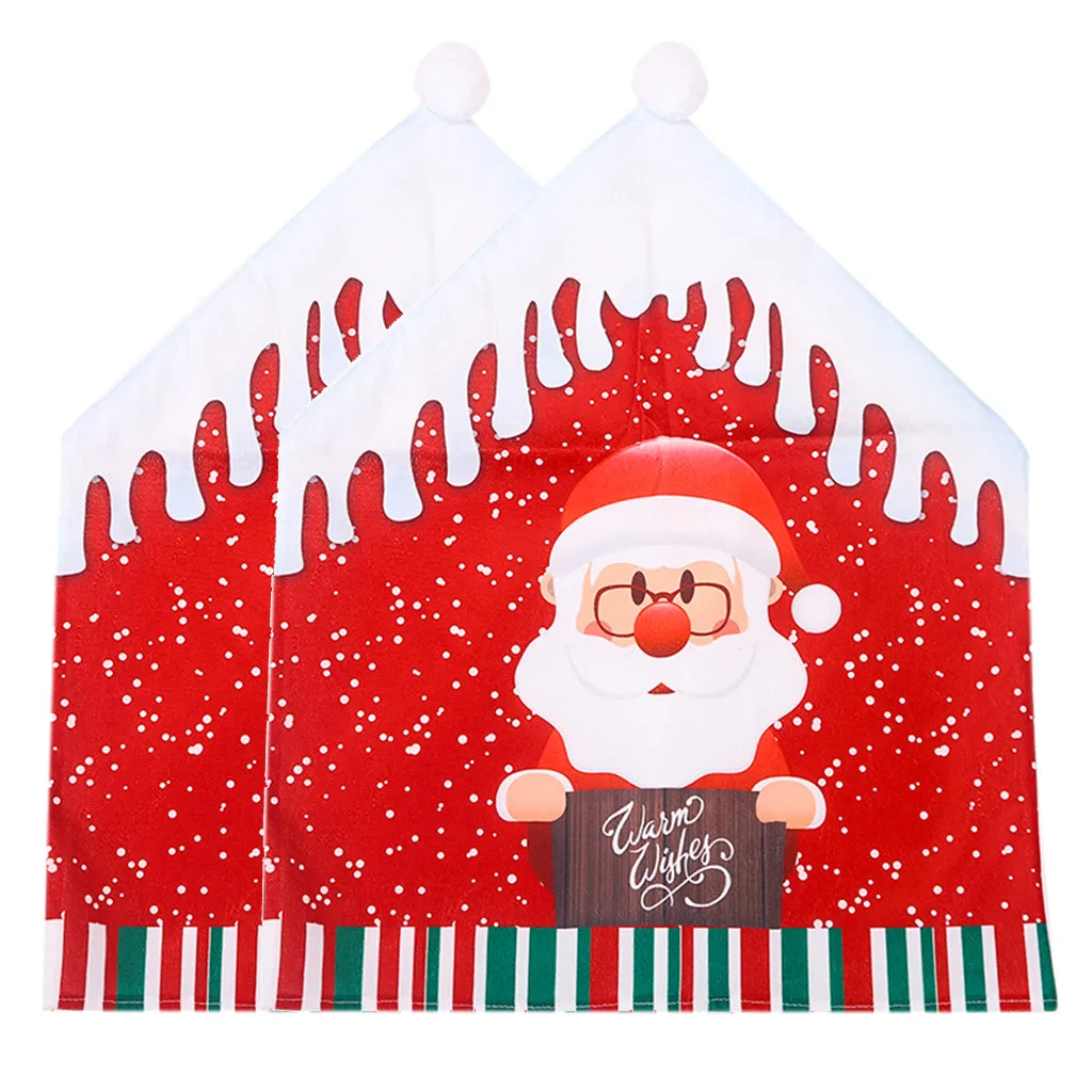 Chair Cover Dinner Dining Table Santa Claus Snowman Red Cap Ornament Chair Back Covers Christmas Decor Table New Year Supplies - Цвет: 2PC