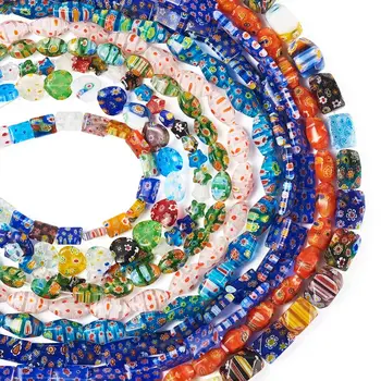 

10 Strands Handmade Millefiori Glass Beads Mixed Shapes Mixed Color Loose Beads Spacer For DIY Bracelet Necklace Jewelry Making