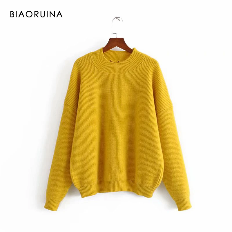 

BIAORUINA 3 Color Women's Solid Casual Knit Sweater Female Fashion Chic High Quality Pullover Korean Style Keep Warm Sweaters
