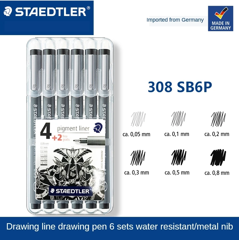 Пигментный лайнер Staedtler 308 SB6P Fineliner технические ручки для рисования ширина линии в