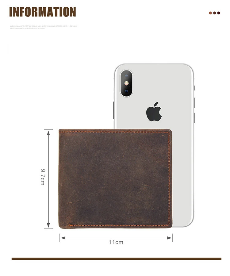 Luufan Real Cowhide Leather Purse Of Men Business Type Bifold Short Wallet Vintage Genuine Leather Credit Card Purse Man Male
