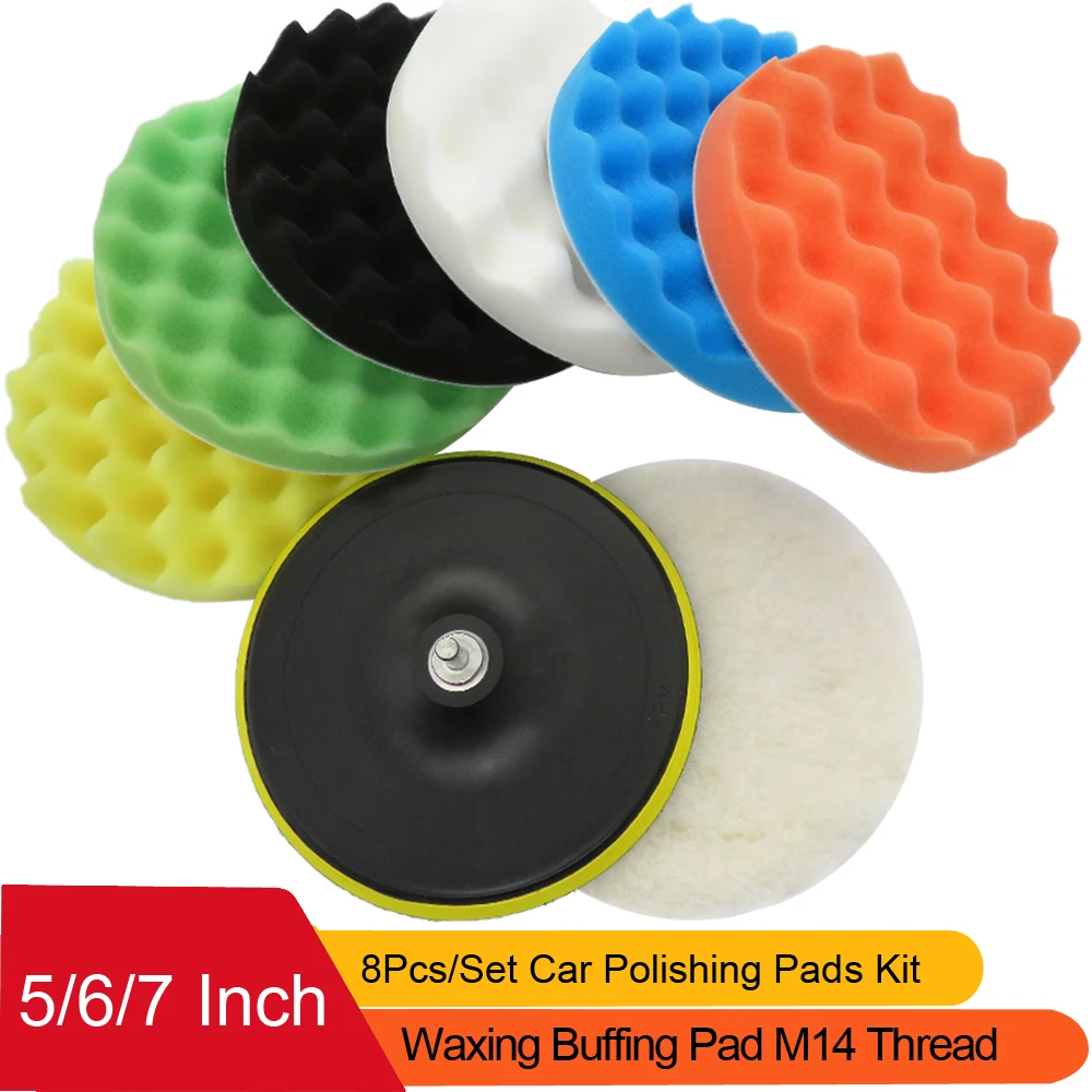 Polishing 8Pcs 5 Sponge Polishing Buffing Pads Kit with M14 Drill Adapter for Car Sanding Sealing Glaze Fancartuk Polishing Pads Waxing 