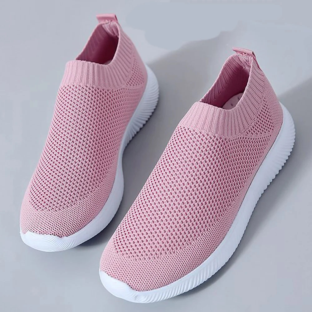 

Women Casual Shoe Spring Slip On Solid Air Mesh Non Slip Sock Shoes Girls Shallow Rubber Wedges Sneakers Woman Plus Size 43