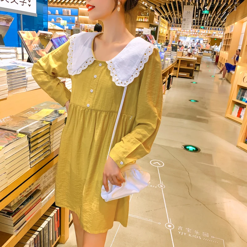 Yellow Одежда для беременных свободный стильный платье с длинными рукавами для беременных женщин платье для мам 2120~ A~ 43~ 8169 - Цвет: Yellow