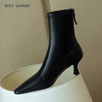 

New Genuine Leather Fashion Ladies Boots 2020 Autumn Winter Leather suede Square Toe Square Heel Ankle Boots for Women Rubber