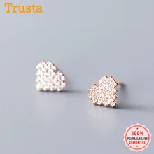 Trustdavis, Настоящее серебро 925 пробы, сладкая Ослепительная любовь, сердце, кубический циркон, серьги-гвоздики для женщин, свадебные ювелирные изделия, подарок DS2182