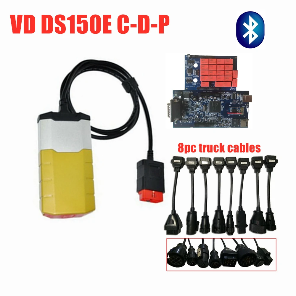 VD DS150E C-D-P для delphis,00 keygen с Bluetooth VCI obd сканер автомобильный грузовик obd2 диагностический инструмент+ 8 кабелей для грузовиков