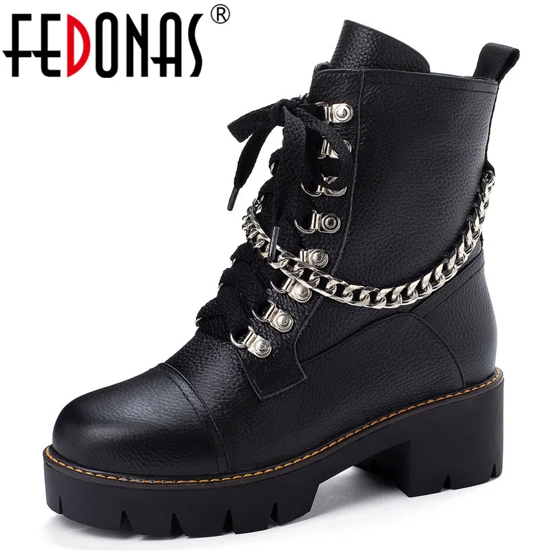 

FEDONAS Motorcycle Boots Women Autumn Winter Warm Genuine Leather Party Casual Shoes Woman Round Toe Side Zipper Ankle Boots