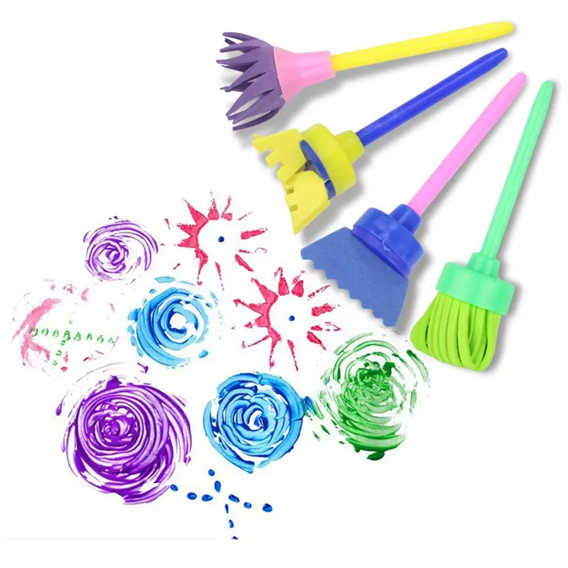 Kids Early Learning Sponge Painting Brushes Kit, 42 Pieces Sponge Drawing Shapes Paint Craft Brushes For Toddlers Assorted Patte