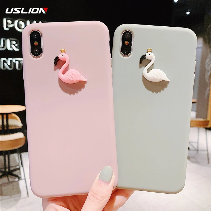 

USLION For iPhone 11 Case 3D Flamingo Phone Cover For iPhone X XR XS MAX 7 8 7Plus 6 6S Plus Soft TPU Back Case Fitted Cover