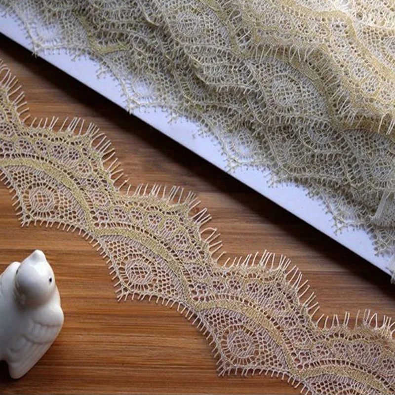 Net Lace Fabric 1.5meters Eyelash Lace Ribbon Trim Voile Fabric Gold