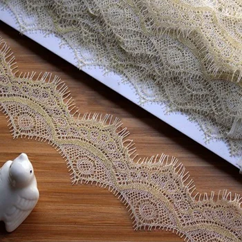 

Net Lace Fabric 1.5Meters Eyelash Lace Ribbon Trim Voile Fabric Gold Chantilly Lace Wedding Dress Apparel Sewing Fabric