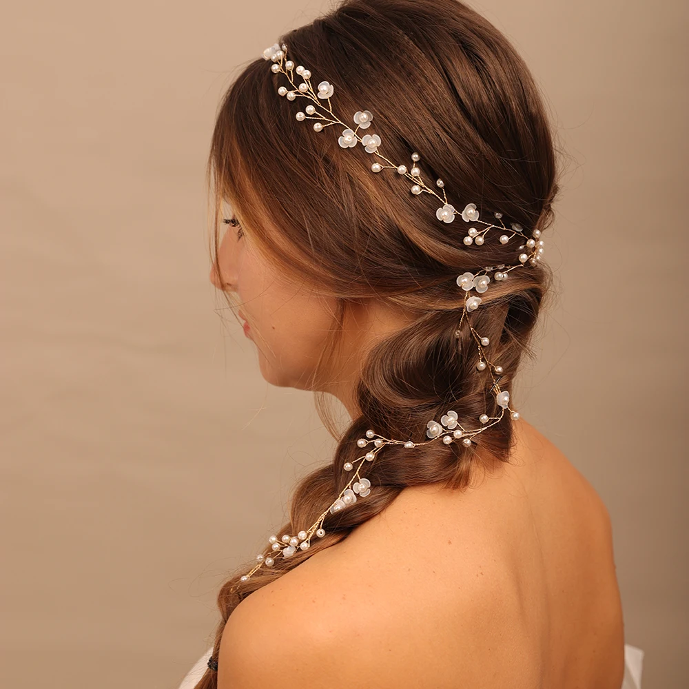 Pearl Flower Bridal Hair Vine Brides Headwear Party Prom Hair Accessories Wedding Jewelry Women Headbands Fashion Tiara