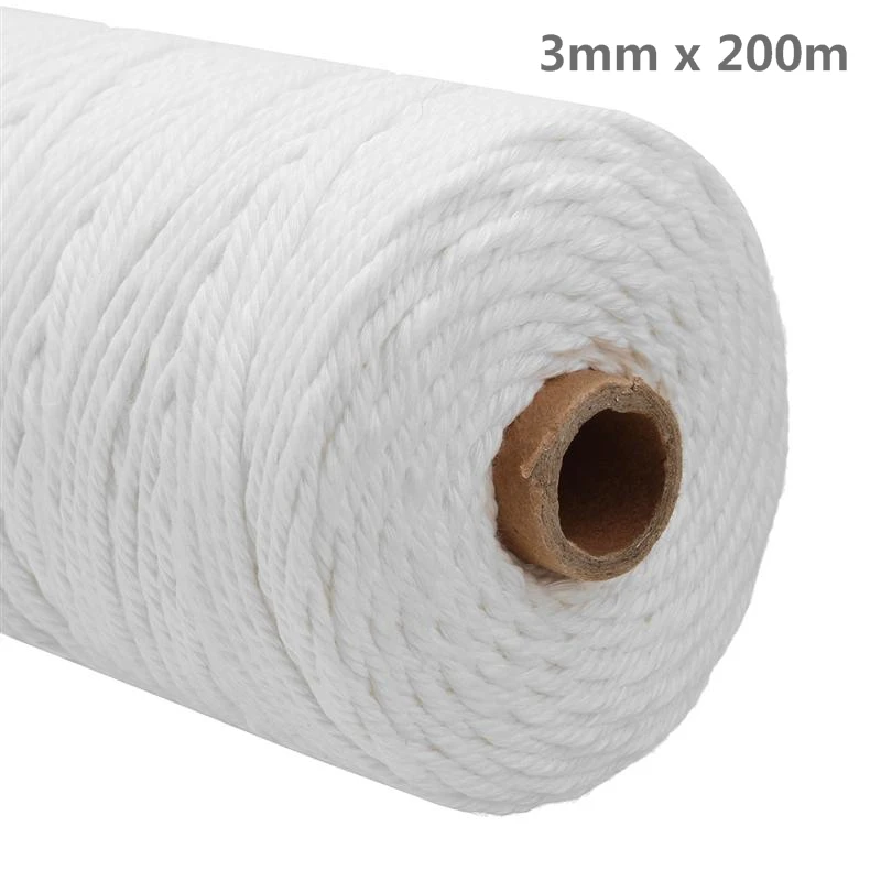 1-3mm 100% Natural Cotton Macrame Cord Twisted Diameter Length For DIY Home Textile Craft Macrame Artisan String 100m/200m/400m 