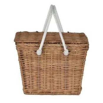 

Organizer Nordic Ins Style Rattan Woven Portable Picnic Basket Multifunctional Storage Box Log Color