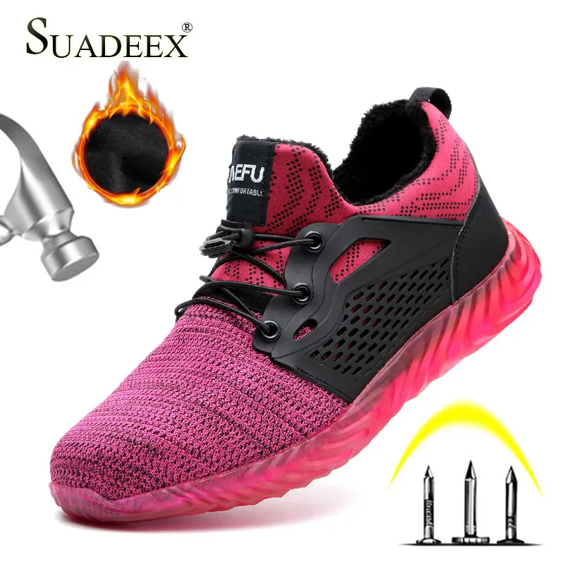 

SUASEEX Dropshipping Work Safety Shoes Fur Warm Winter Work Shoes for Men Women
