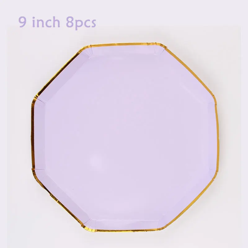 9 inch 8pcs 1 Набор фиолетовых серий одноразовые столовые приборы на день рождения бронзовая бумага/чашка скатерть декоративные свадебные/вечерние принадлежности - Цвет: 9 inch 8pcs