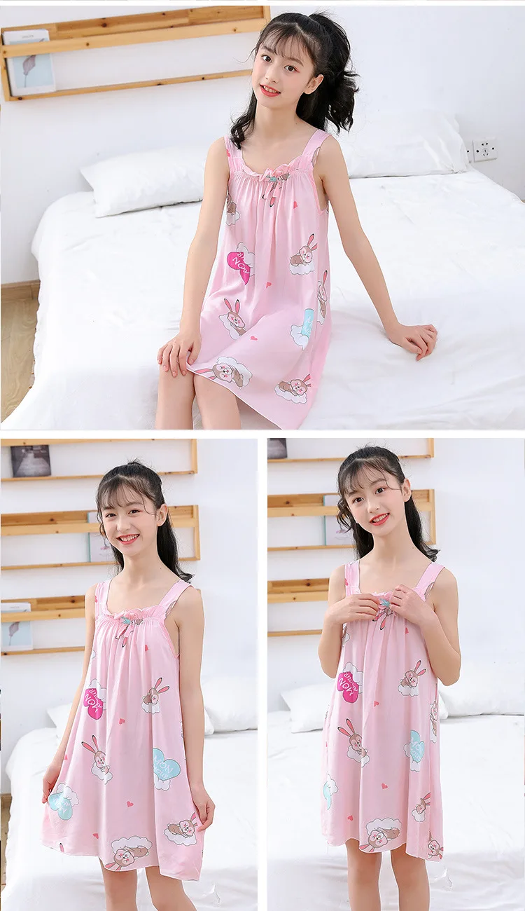 pajama sets cute	 New Summer Girls Sleep Dress Of Sleeveless Kids 2-12 Years Sleepwears Night Skirt Children Clothing Baby Cute Pajamas Nightdress cotton short pajama sets