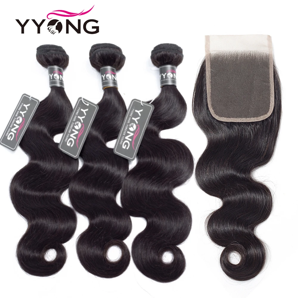 

Yyong Hair 3 Bundles With Closure Body Wave Peruvian Hair Bundles With Closure 4X4 Human Hair Bundles With Closure Remy Hair