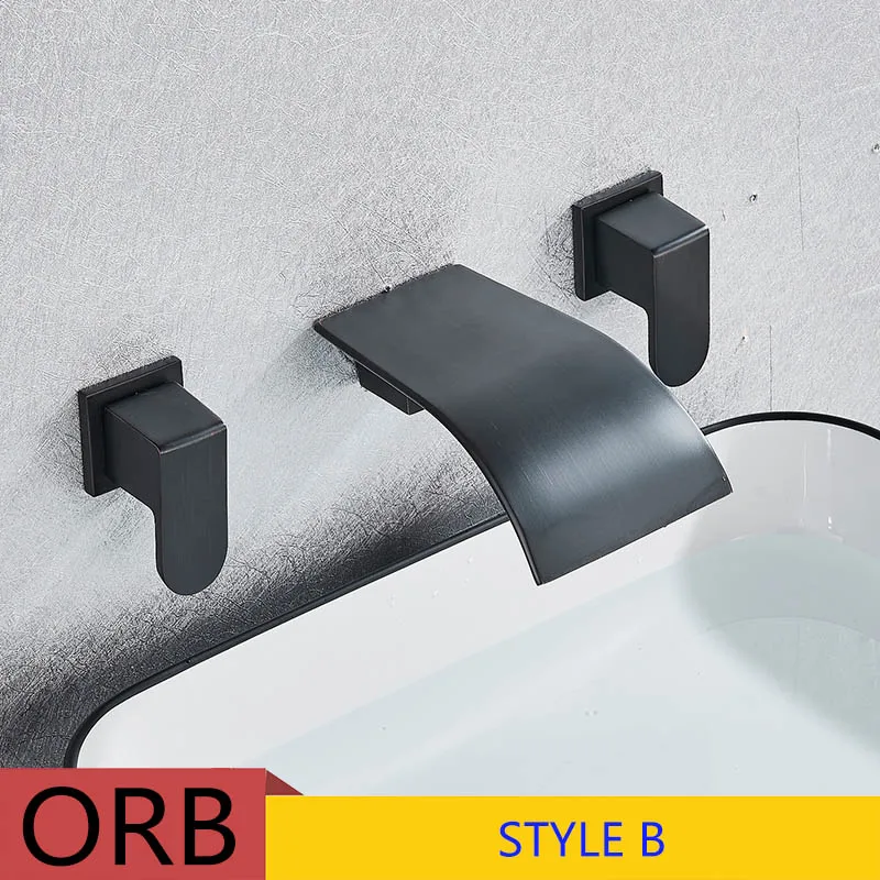 ORB Black B Черный Бронзовый Водопад смеситель матовый настенный двойной Ручки Ванная Комната Смесители для раковины Смеситель горячей и холодной воды - Цвет: ORB Black B