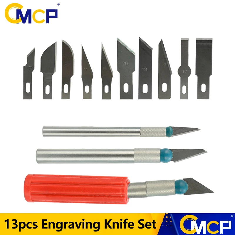 

CMCP 13pcs Engraving Knife Set 3 Knives with 10 Blade Replacement Carving Tool Scalpel Knife Paper Cut PCB Repair Phone Repair