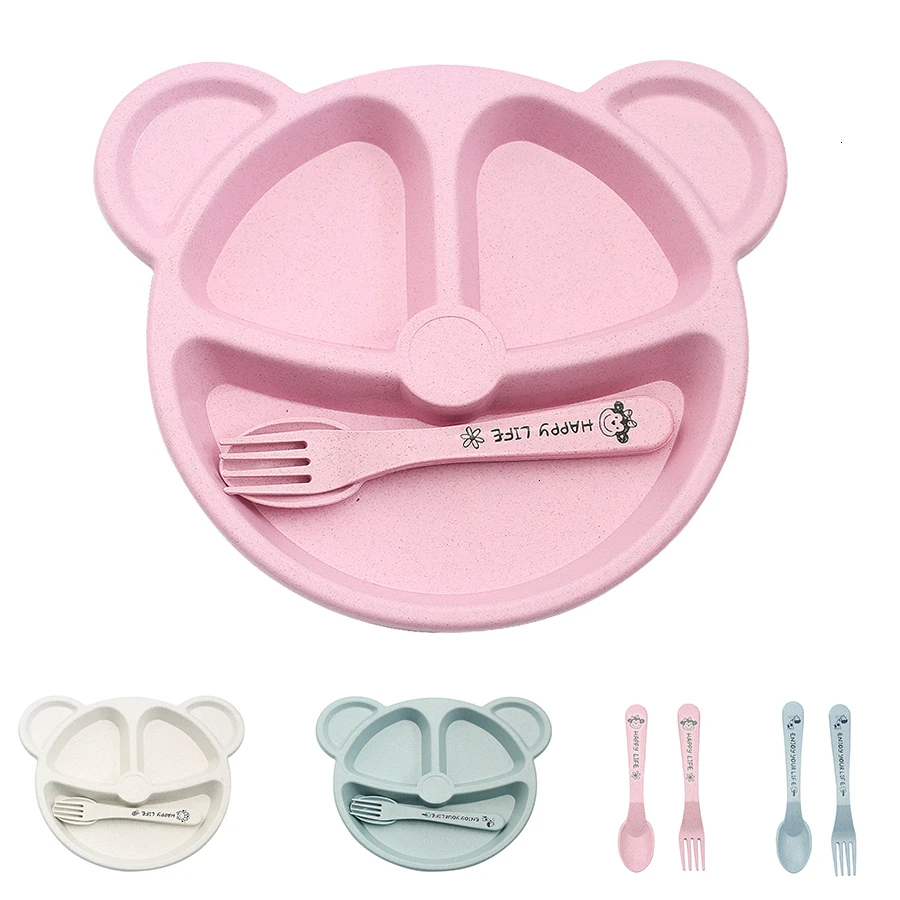 Tigela baby Talheres Fork Colher Feeding BPA Free дети из мультфильмов детские блюда для еды Противо-Горячая обеденная тарелка