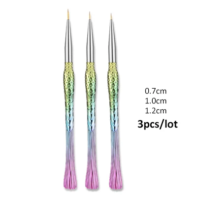 0.7cm 1.0cm 1.2cm Ручка для рисования в виде русалки для ногтей с кружевными линиями, цветами и русалочкой, кисть для рисования, жидкая пудра, акриловый УФ-гель, все для маникюра - Цвет: 0.7cm 1.0cm 1.2cm