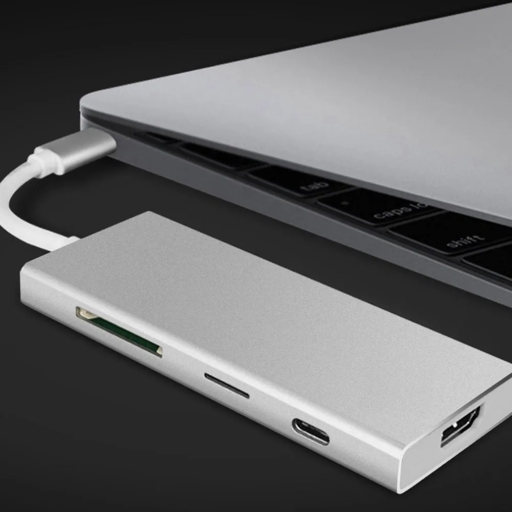 7-в-1 Тип usb-C адаптер Тип с разъемами типа C и конвертер мультимедийного интерфейса высокой четкости надежная цифровая устройство для считывания с tf-карт Многофункциональный USB 3,0 концентратор для MacBook