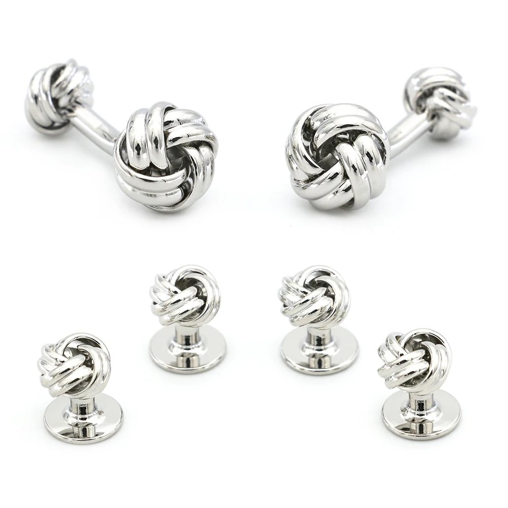 Men's Knot Stud Set Cuff Links Quality Brass Material Silver Color Tuxedo Studs Cufflinks Wholesale & Retail Free Shipping |