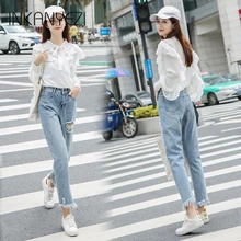 Модные женские джинсы, брюки-карандаш, повседневные рваные длинные брюки, винтажные Стрейчевые узкие брюки-85