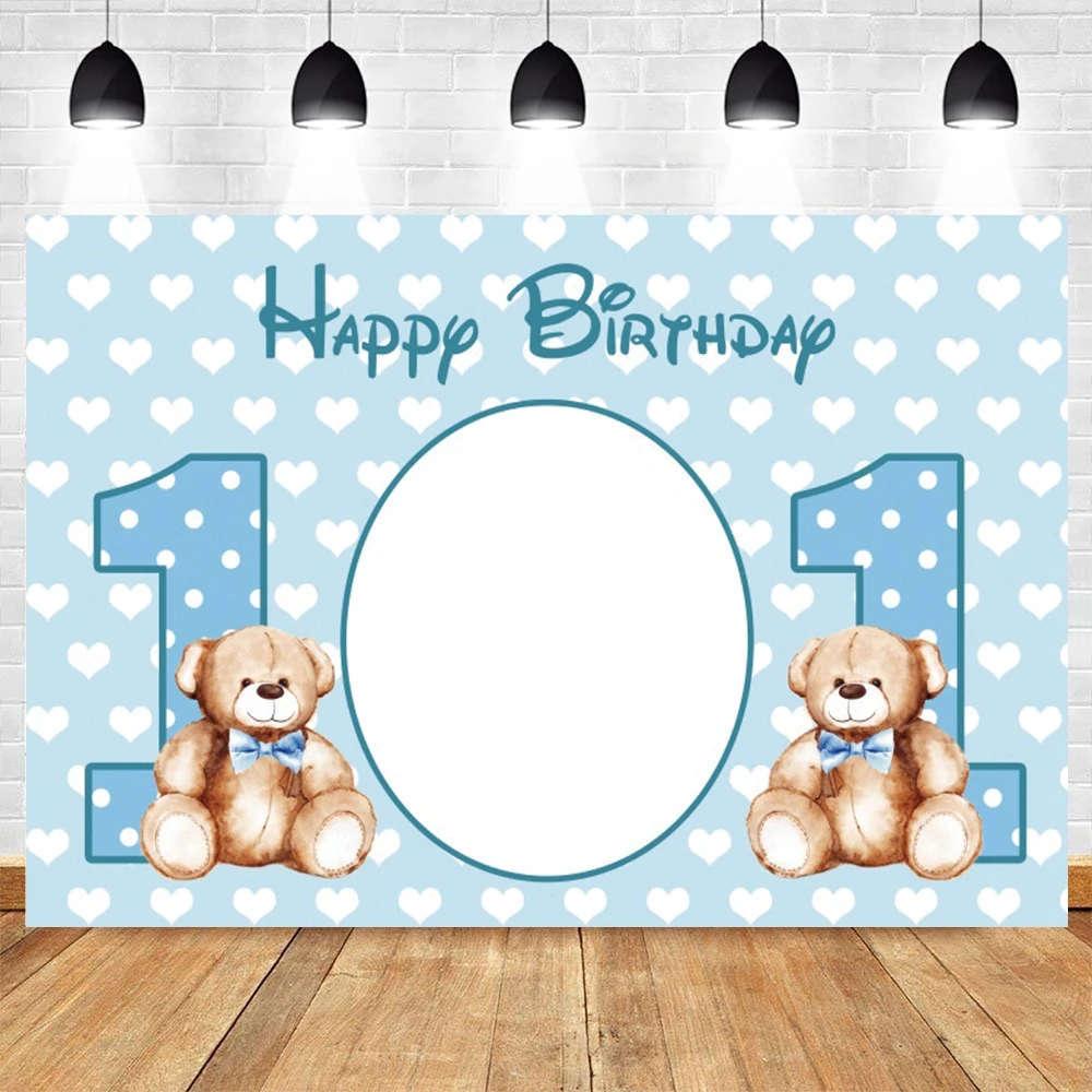 

Blue Bear Newborn Baby Shower Boy 1st Birthday Photography Backdrop Vinyl Photographic Background For Photo Studio Photozone