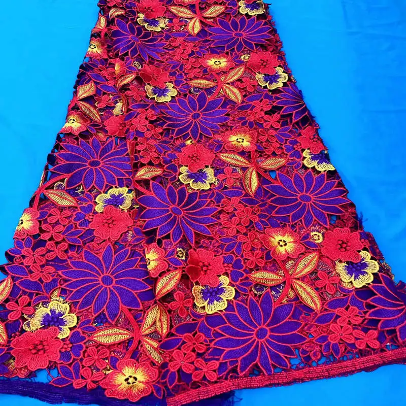 Latest Very beautiful big flowers African Cord lace smooth cotton Nigerian Swiss Voile Lace For Wedding Top quality DG916 - Цвет: Coral Purple Gold