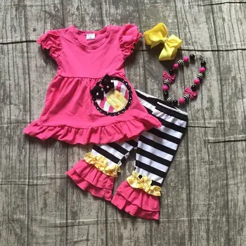 

student summer capri outfits girl rose red pencil shirt girl stripe pants girl back to school set with accessories