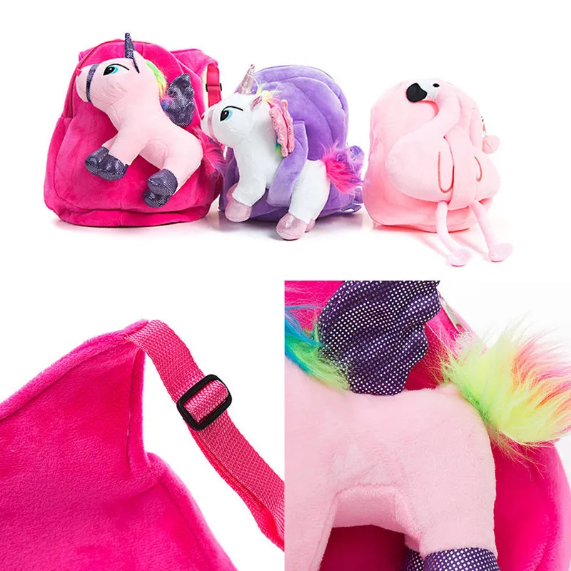Cute Cartoon Animal Mini Plush Backpacks Baby Bags Flamingo Unicorn Kids Backpack Detachable Plush Shoulder Kindergarten Bag