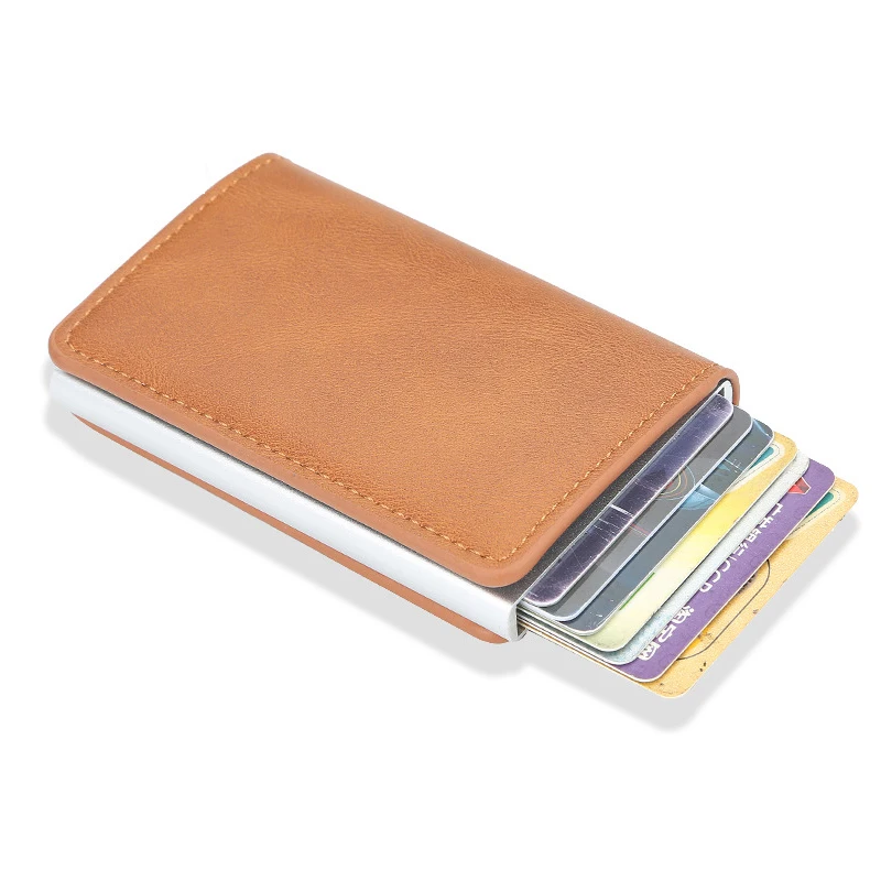 Casual Man Card Holder Metal RFID Credit Wallet Aluminium PU Leather Business Cardholder Case Black/Brown | Багаж и сумки