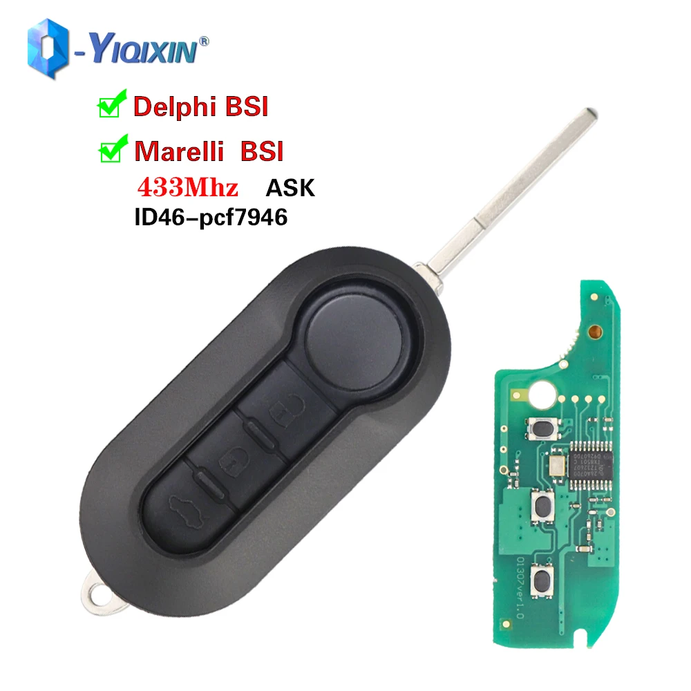 

YIQIXIN 433Mhz Marelli/Delphi Flip Remote Key For Fiat 500 500L Punto Florino Doblo Qubo Evo Grande Citroen Jumper Boxer PCF7946