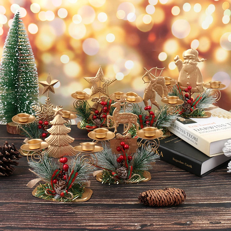 Christmas iron Candlestick Candle Santa Claus Living Room Desktop Decoration Elk Christmas Ornament Tree Decor New Year 2021