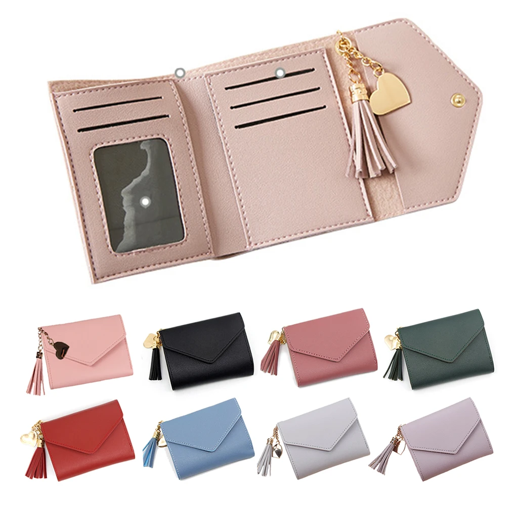 Women Simple Short Wallet Tassel Coin Purse Card Holders Handbag Red