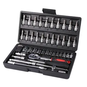 

46pcs Socket Ratchet Car Repair Tool Wrench Set Head Ratchet Pawl Socket Spanner Screwdriver Professional Repair Hand Tool Kit