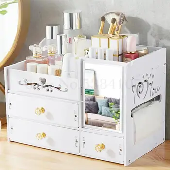 

Desktop Cosmetics Receiving Box Korean Plastic Cosmetic Box With Mirror Cosmetic Box Skin Care Shelf Dressing Table Dressing Box