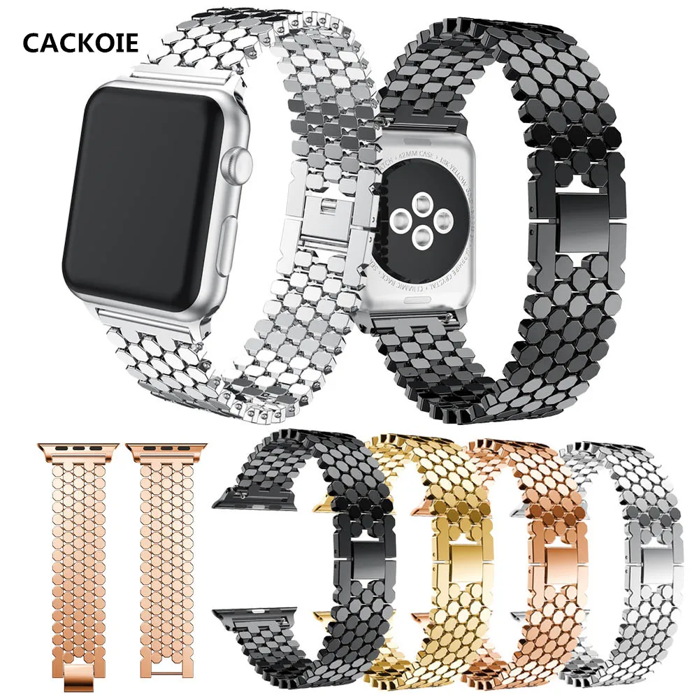 For Apple watch 38/42/40/44 Series 5/4/3 Fashion Scales lines Watchband Link buckle Octagon Stainless Steel Strap bracelet band | Наручные
