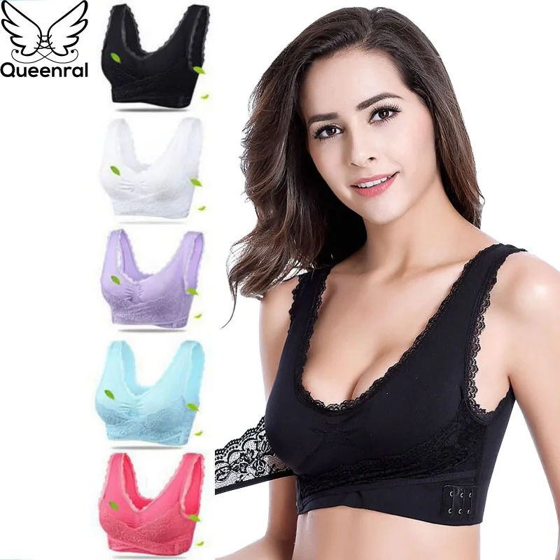Queenral пикантные Для женщин бюстгальтер отжимать Bralette топик с застежкой спереди