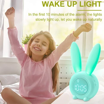 

Cute Rabbit Kids LED Digital Alarm Clock With Wake Up Light Rechargeable Silicone Snooze Table Clock Girl'S Xmas Christmas Gift