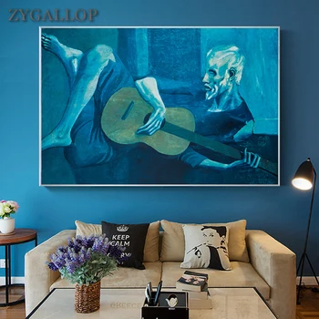 

Canvas Printed Picasso Classic Oil Painting The Old Guitarist Wall Art Pictures Artwork Posters and Prints for Living Room Decor