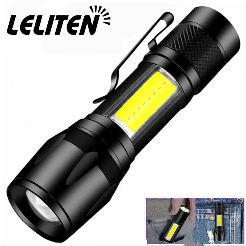 Small COB LED Torch USB Rechargeable Flashlight Zoomable Camping Hiking Lamp 