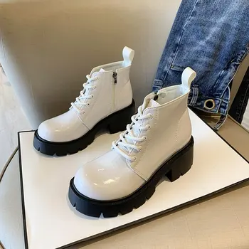 

Women White High Heeled Ankle Boots 2020 Autumn Female Gothic Shoes Chunky Combat Boots Women High Platform Black White Boots